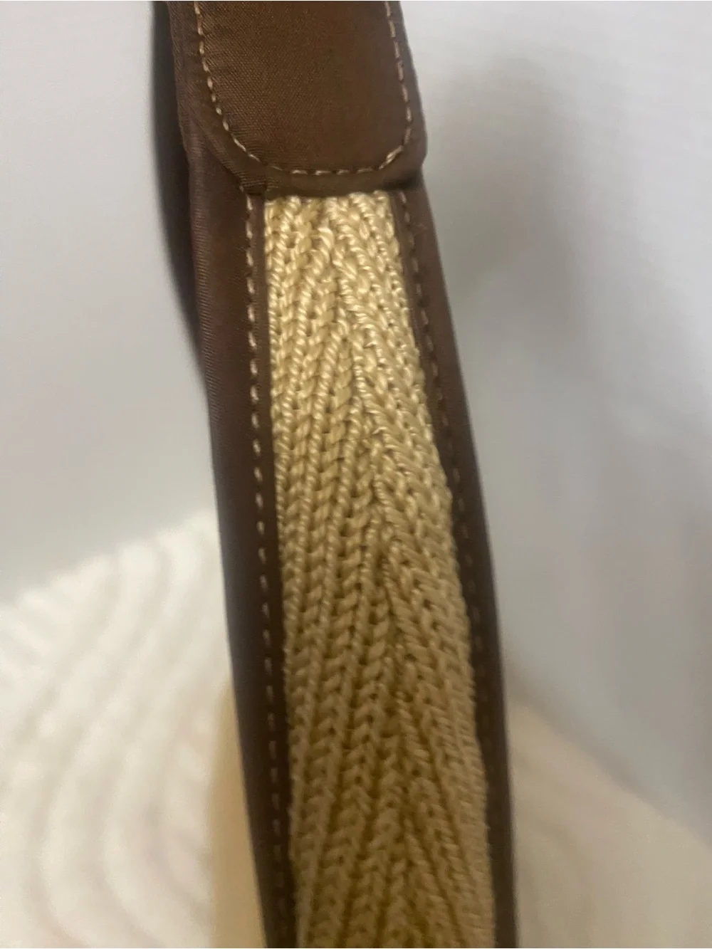 The Sak Beige Knit Shoulder Bag with Brown Trim